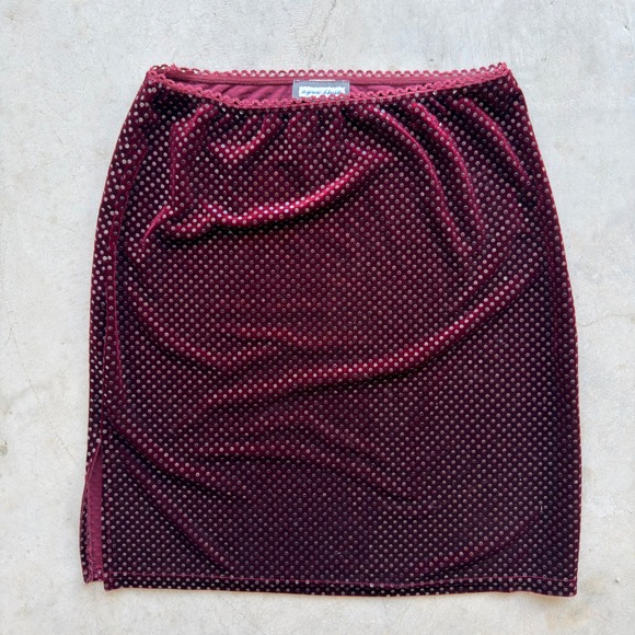Aqua Blue Dresses & Skirts - Vintage Aqua Blue Y2K Burgundy Velvet sequined Mini Skirt Lace Trim Maroon Small